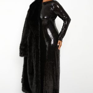 Plus Sequin Tie Back Maxi Column Dress