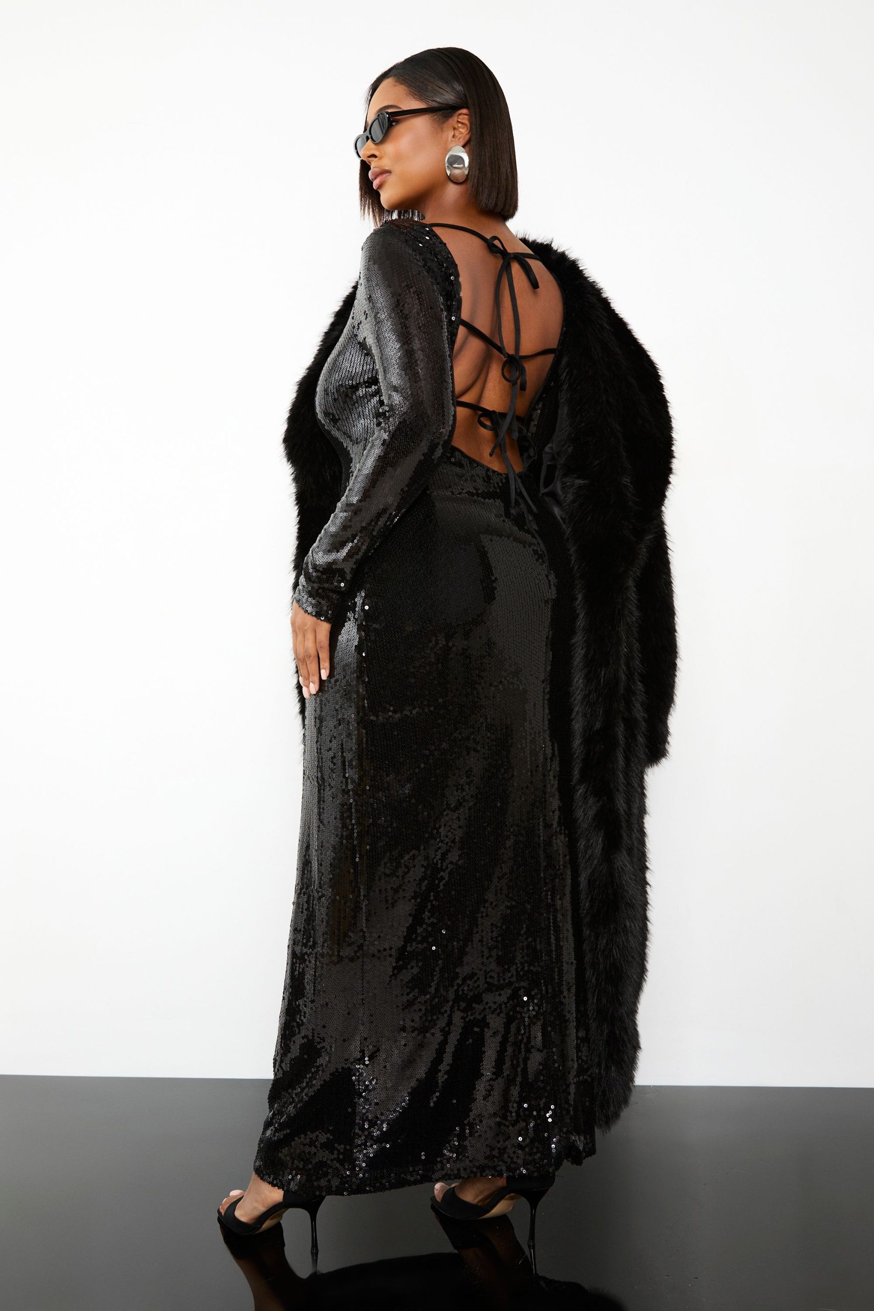 Plus Sequin Tie Back Maxi Column Dress - Image 2