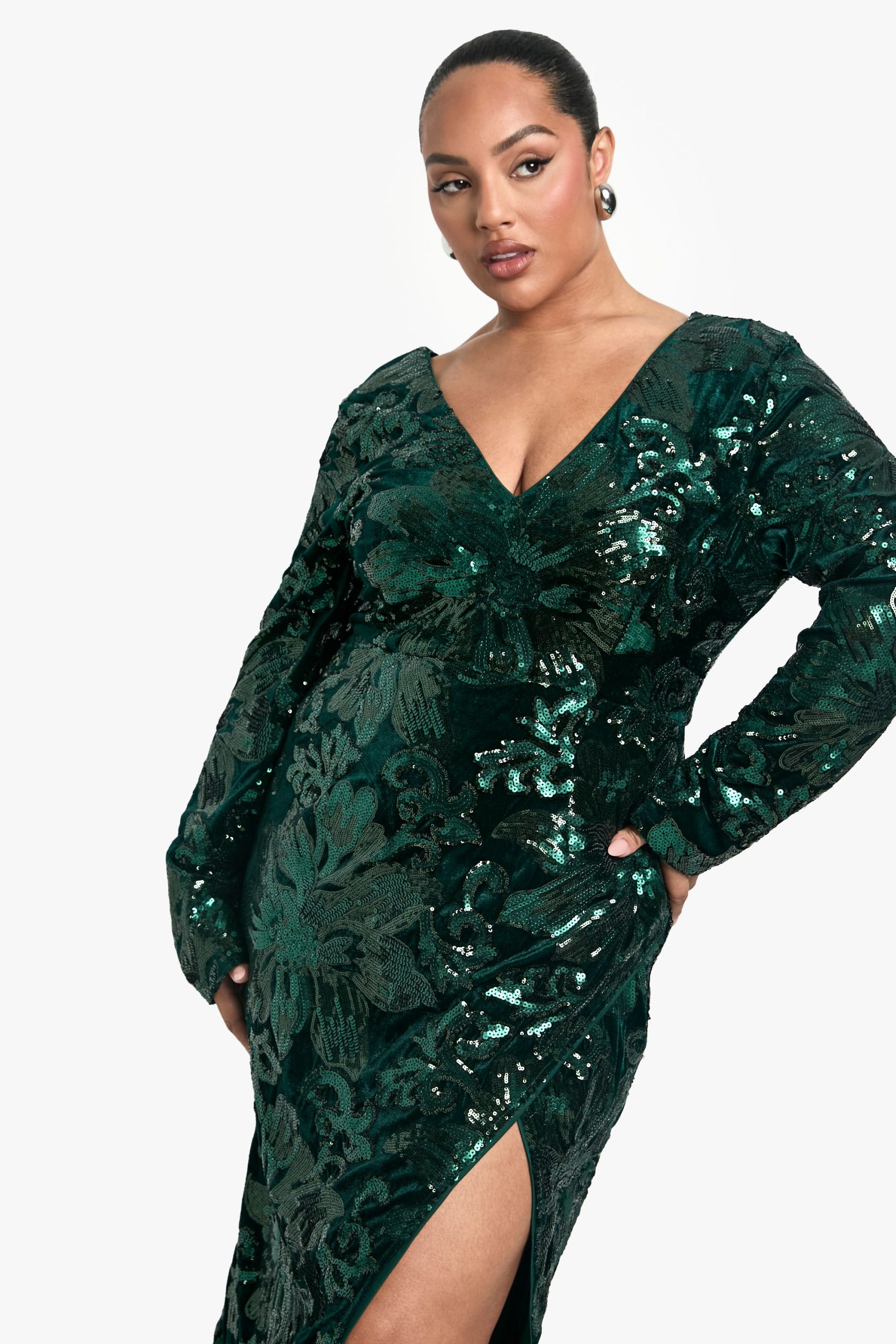 Plus Velvet Demask Wrap Midi Dress - Image 4