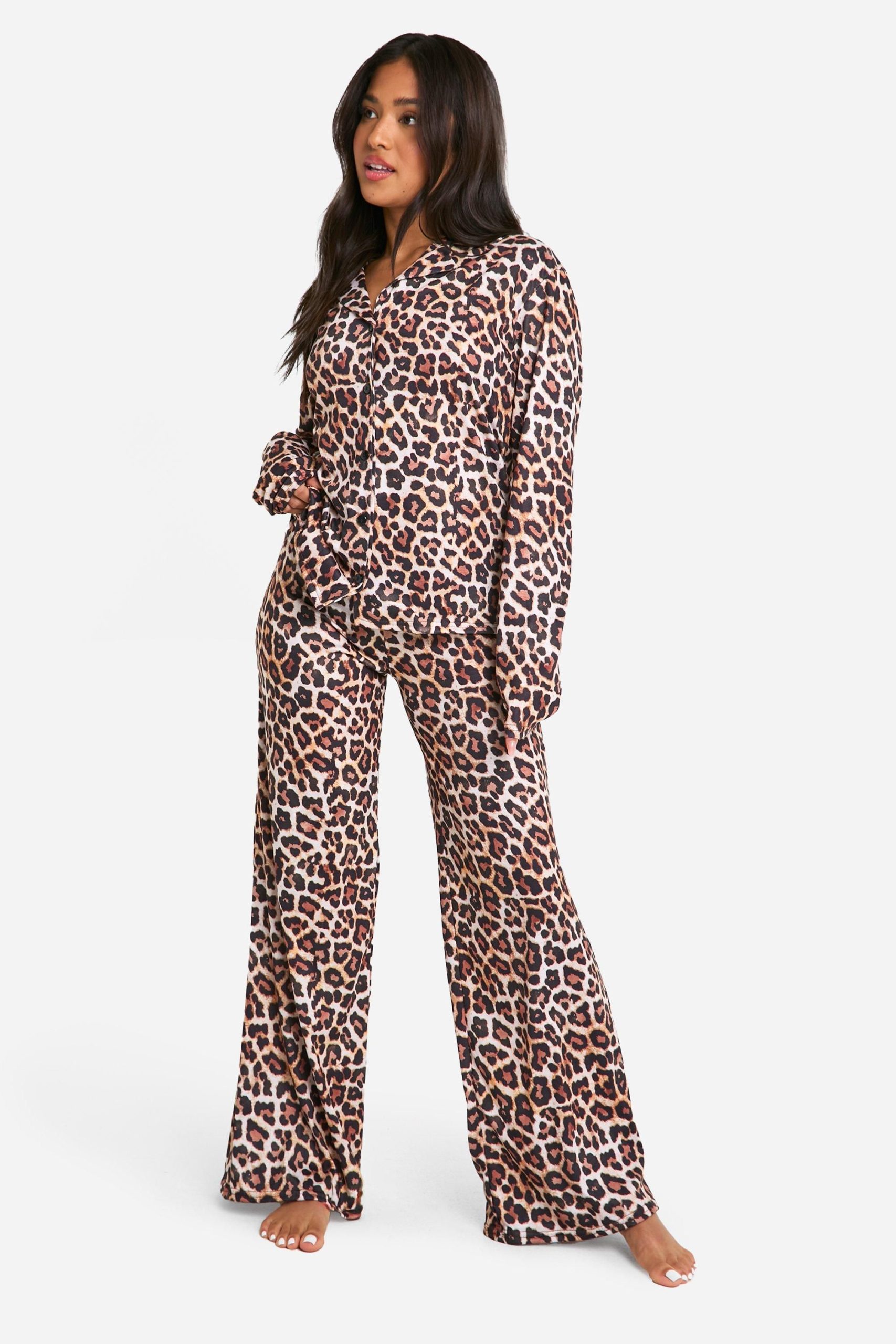 Petite Leopard Print Long Sleeve Shirt & Trousers Pyjama Set - Image 3
