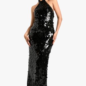 Disc Sequin Halterneck Maxi Dress