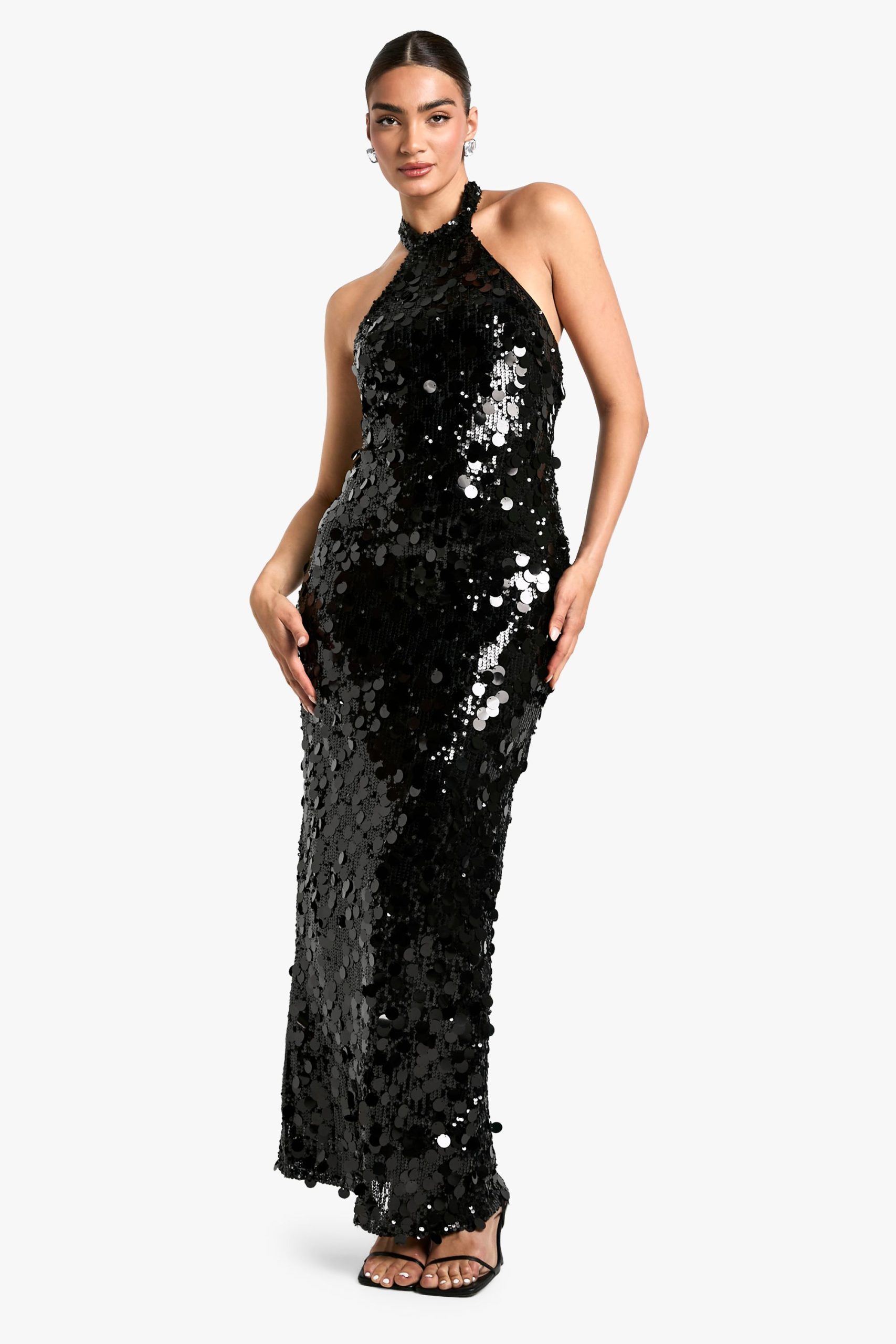 Disc Sequin Halterneck Maxi Dress