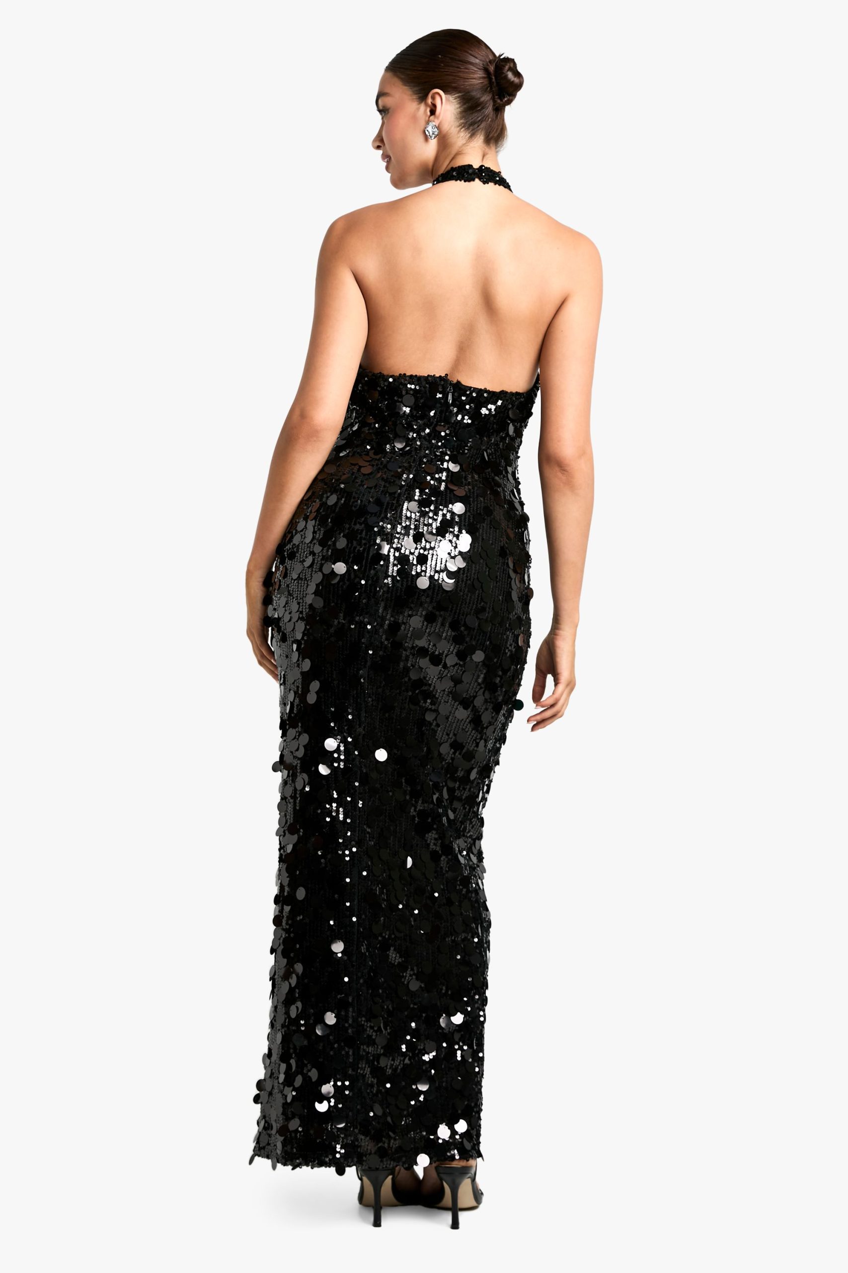 Disc Sequin Halterneck Maxi Dress - Image 2