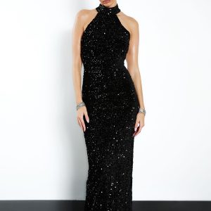Velvet Sequin Halterneck Slip Maxi Dress