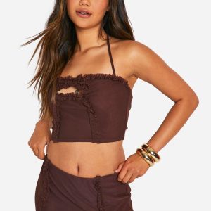 Ruffle Key Hole Cross Front Top