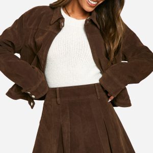 Faux Suede Mini Pleated Skirt