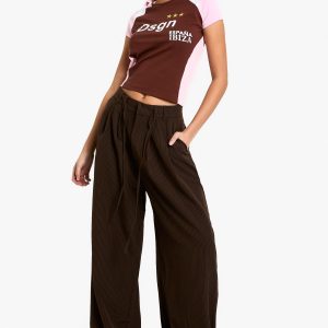 Pinstripe Wide Leg Drawstring Trouser