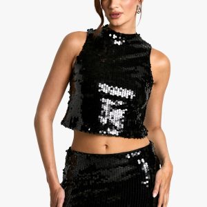 Sequin High Neck Jean Grazer Top