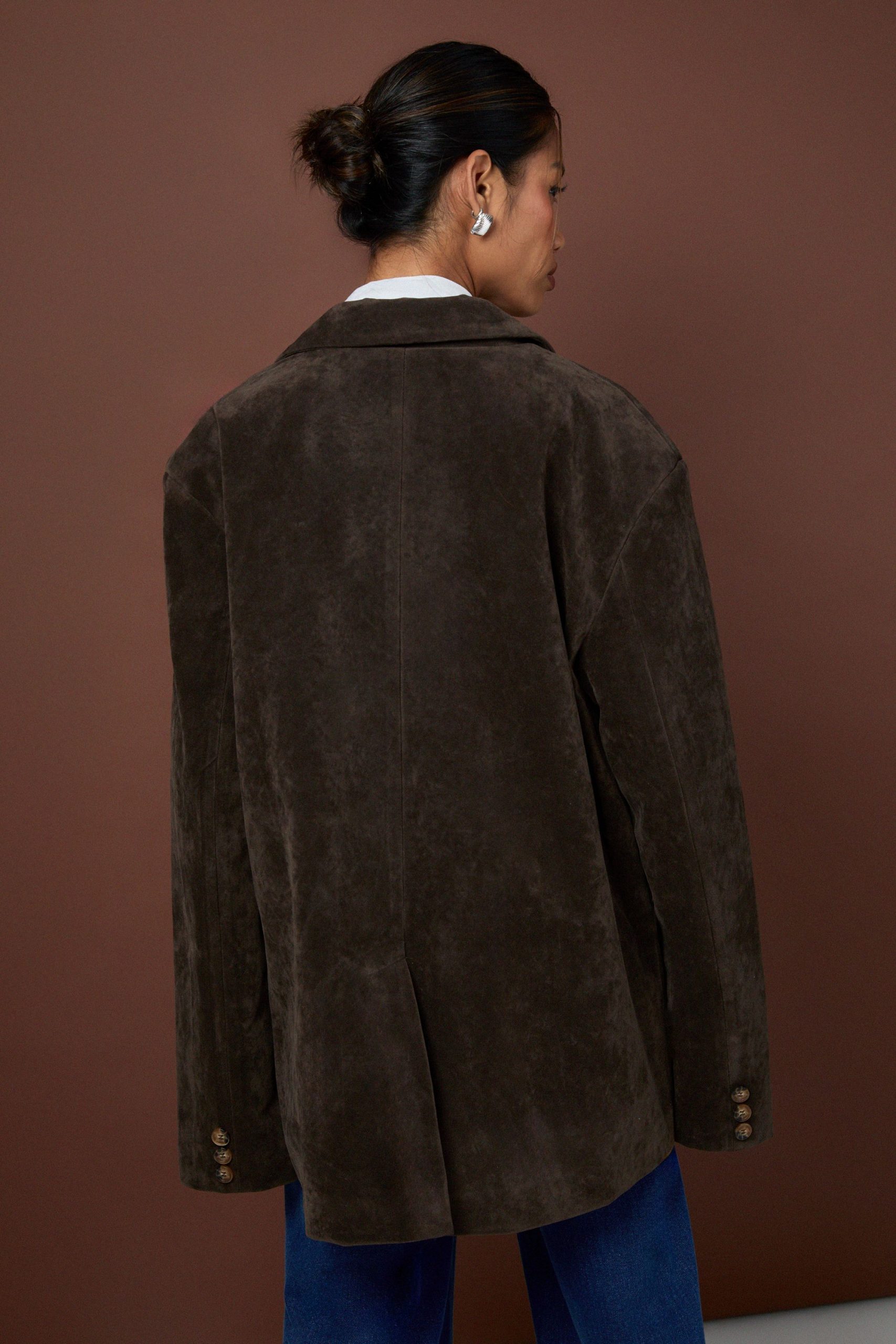 Vintage Look Suedette Oversized Blazer - Image 2
