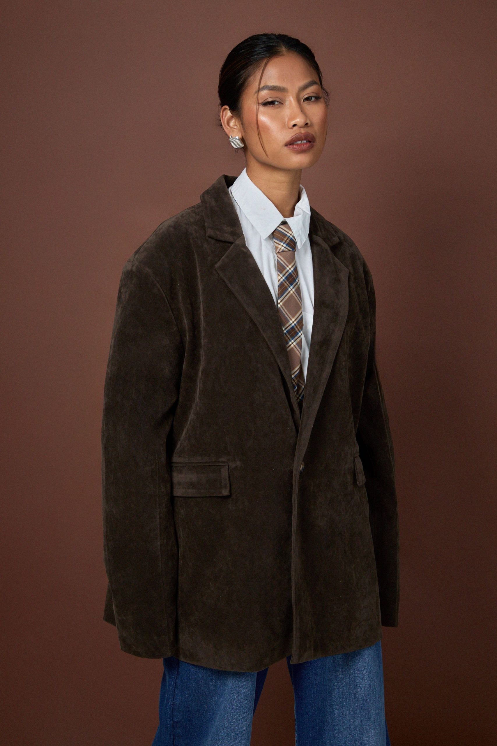 Vintage Look Suedette Oversized Blazer - Image 5