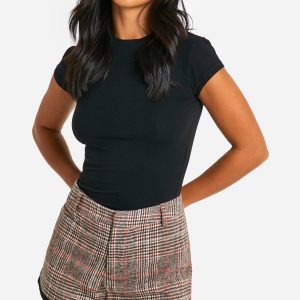 Petite Wool Look Check Micro Short