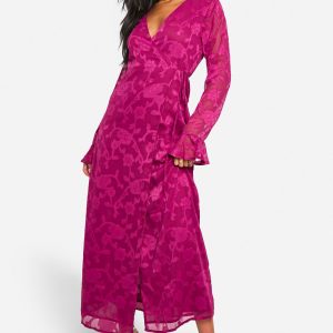 Tall Burnout Floral Ruffle Wrap Dress
