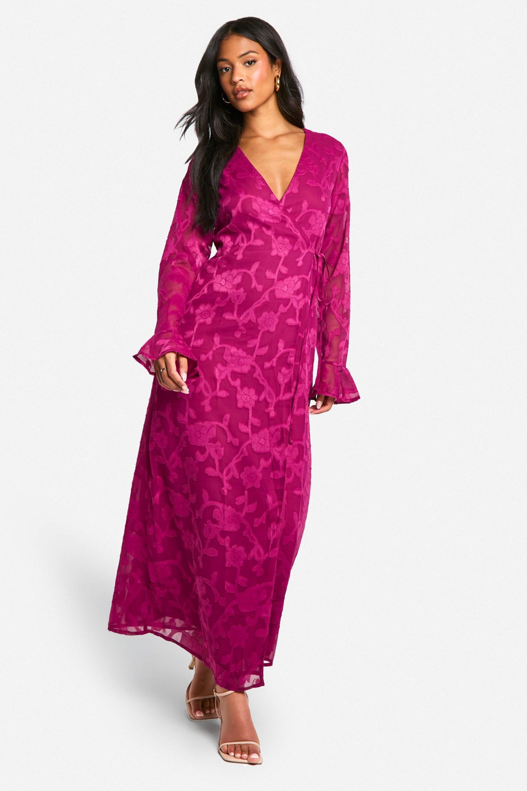 Tall Burnout Floral Ruffle Wrap Dress - Image 3