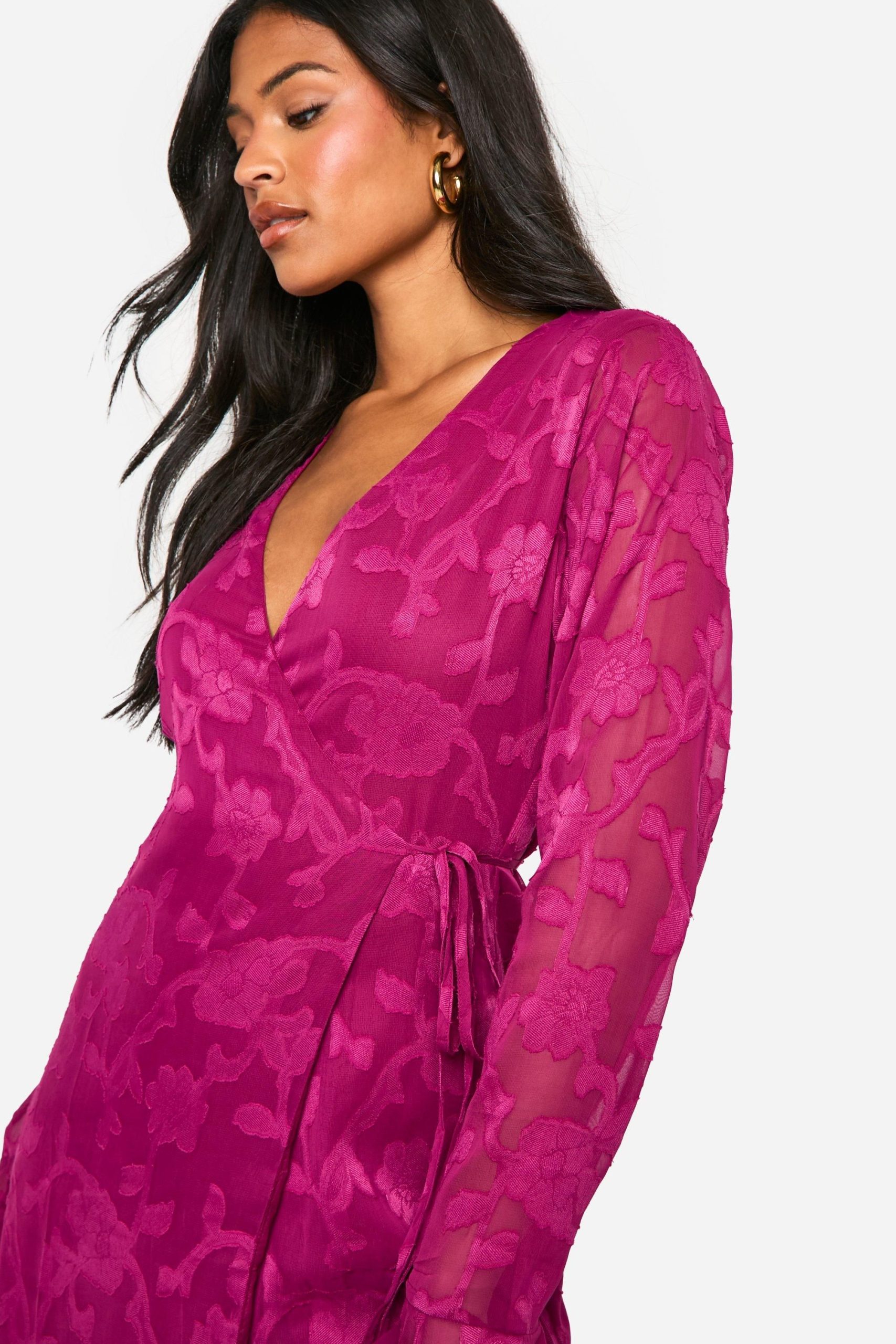 Tall Burnout Floral Ruffle Wrap Dress - Image 4