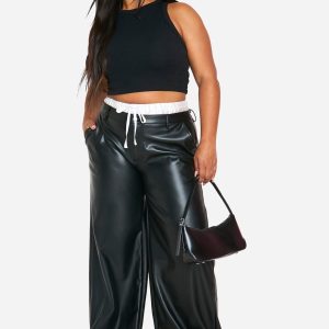Plus Satin Boxer Waistband Wide Leg Trouser
