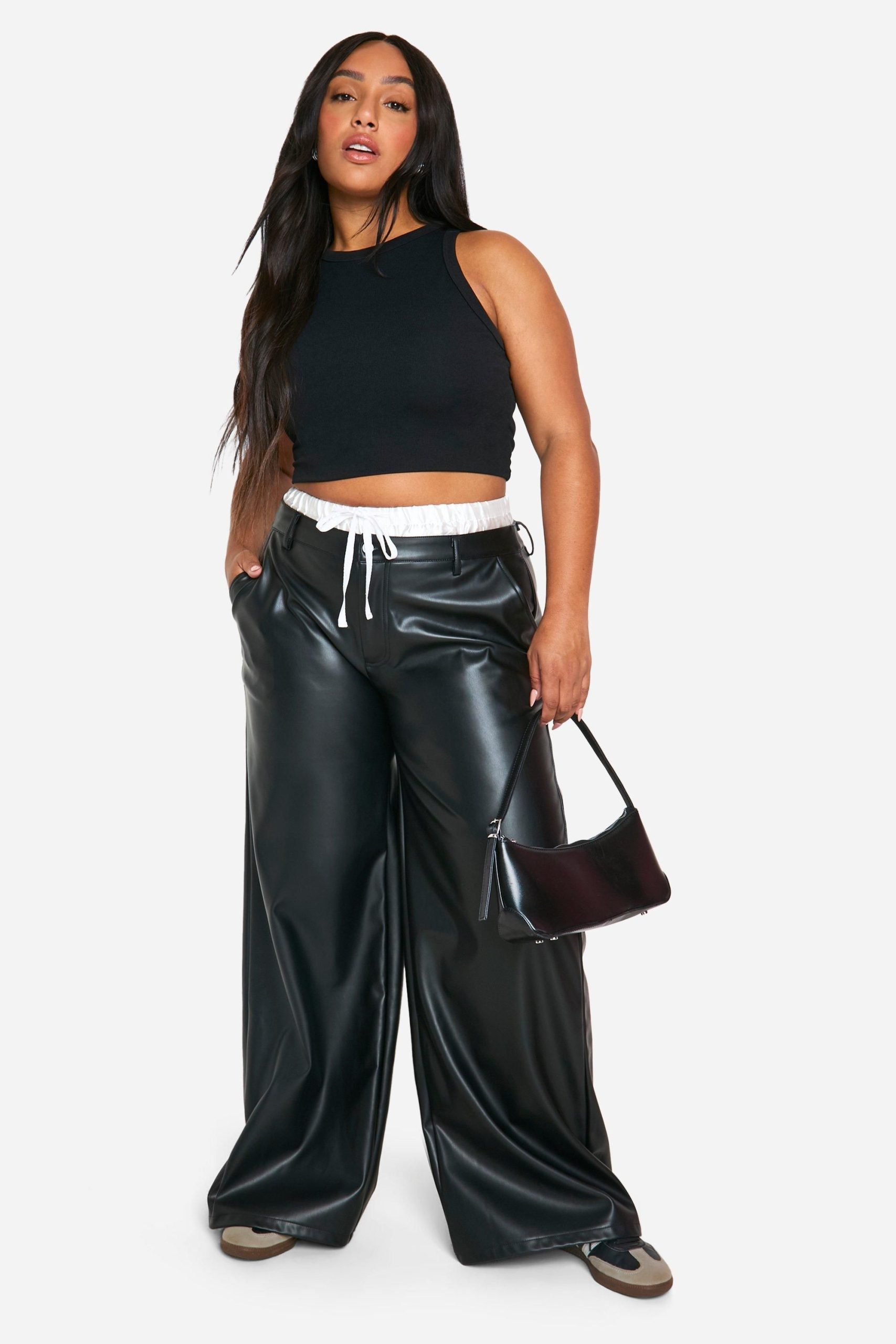Plus Satin Boxer Waistband Wide Leg Trouser