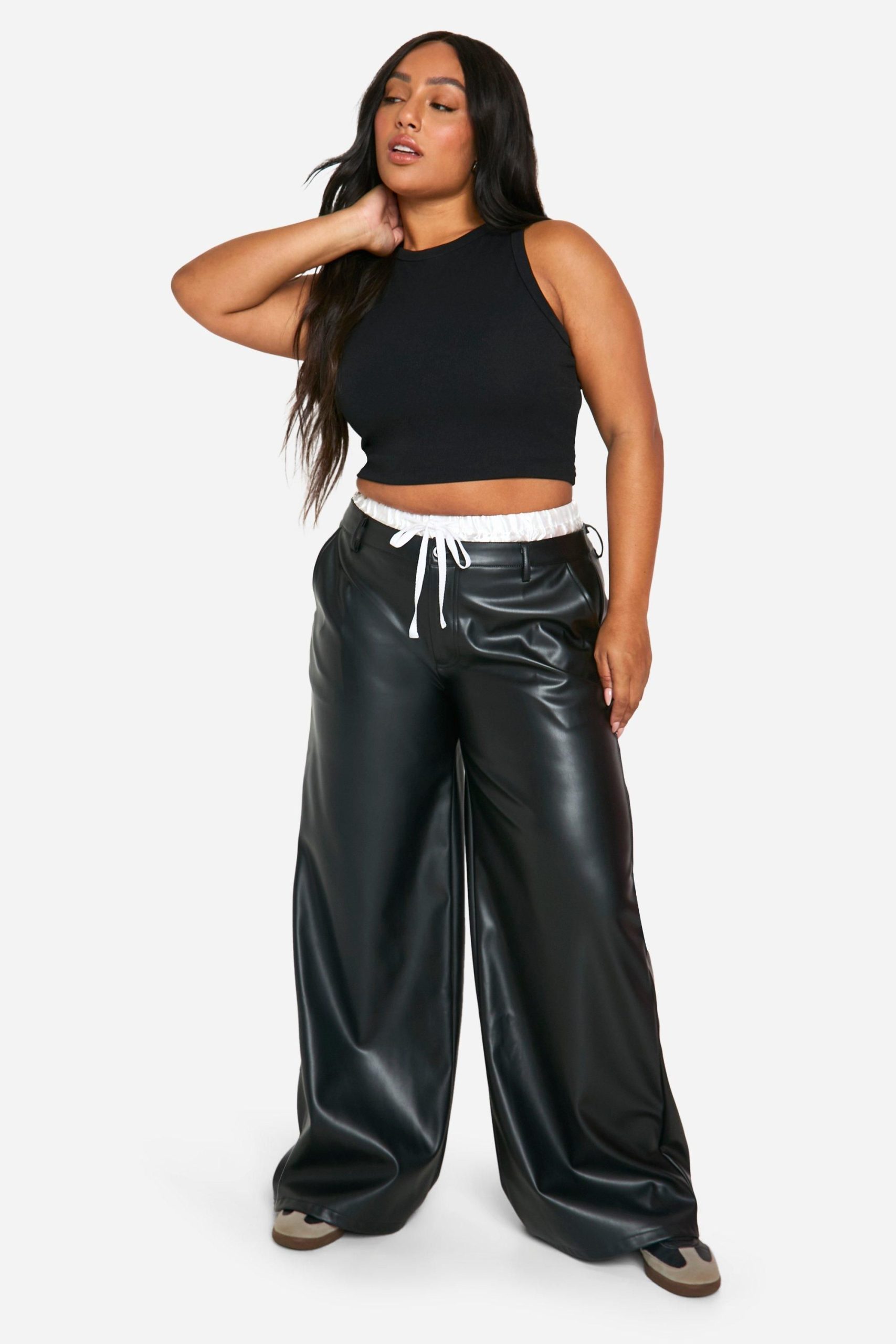 Plus Satin Boxer Waistband Wide Leg Trouser - Image 3