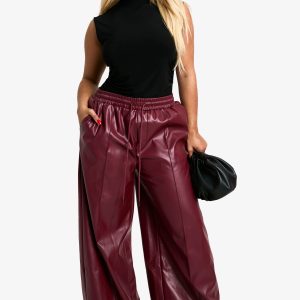 Plus Elasticated Waist Pu Wide Leg Jogger