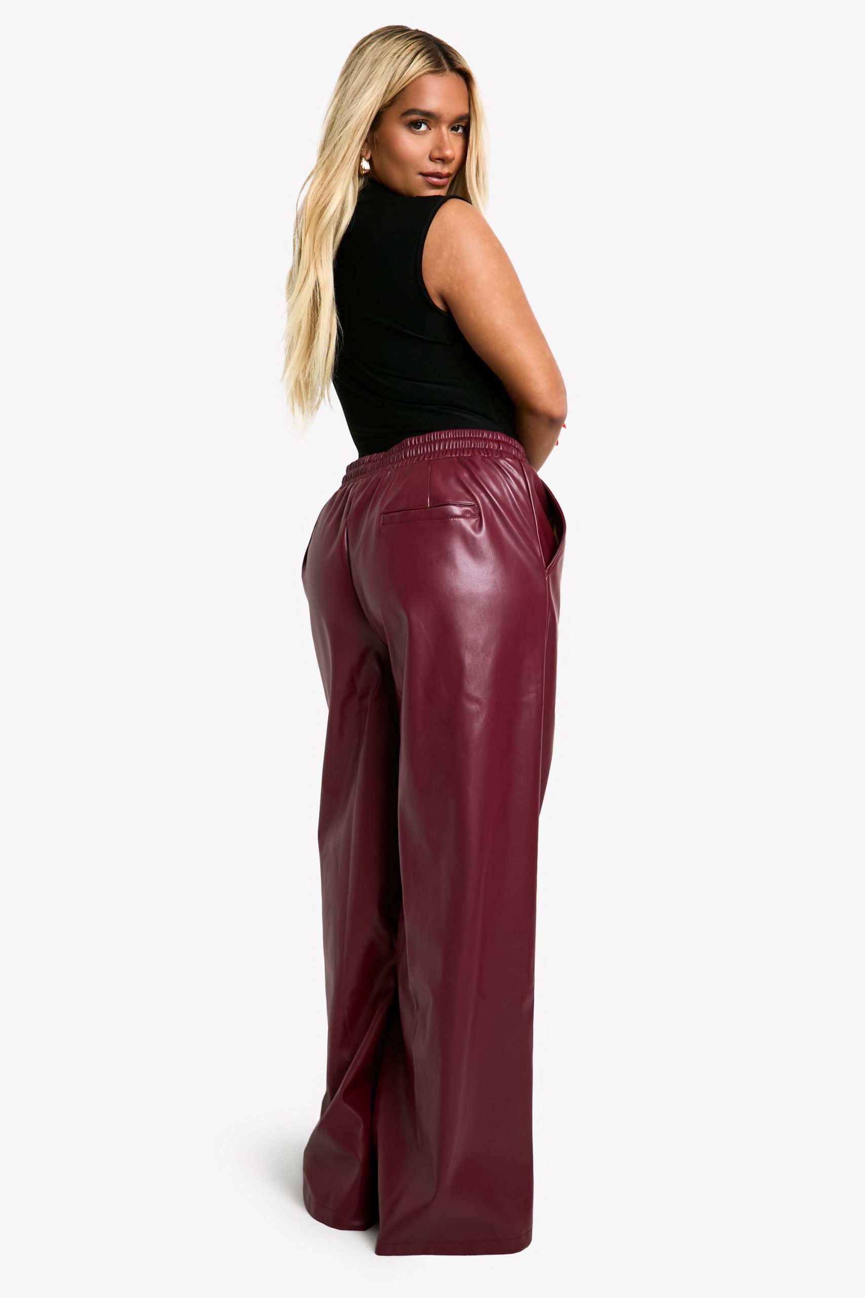 Plus Elasticated Waist Pu Wide Leg Jogger - Image 2