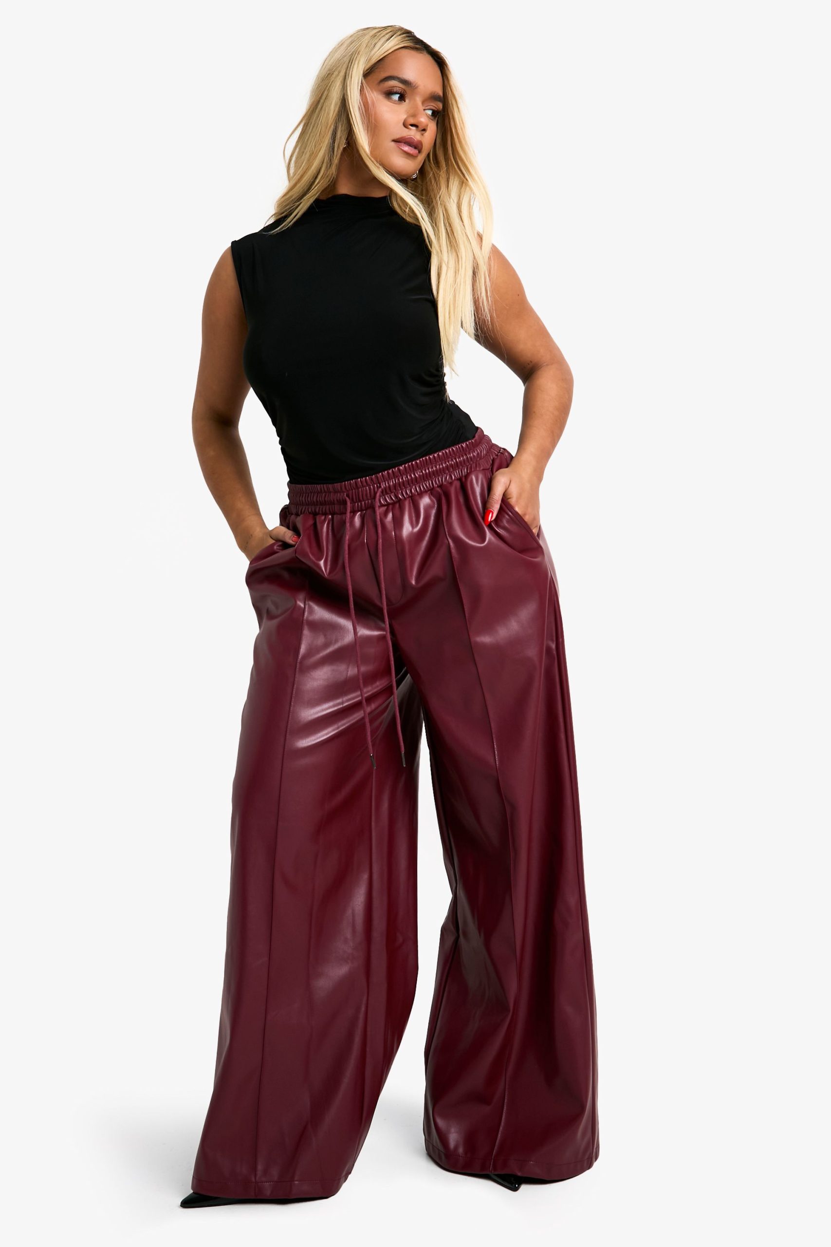 Plus Elasticated Waist Pu Wide Leg Jogger - Image 3