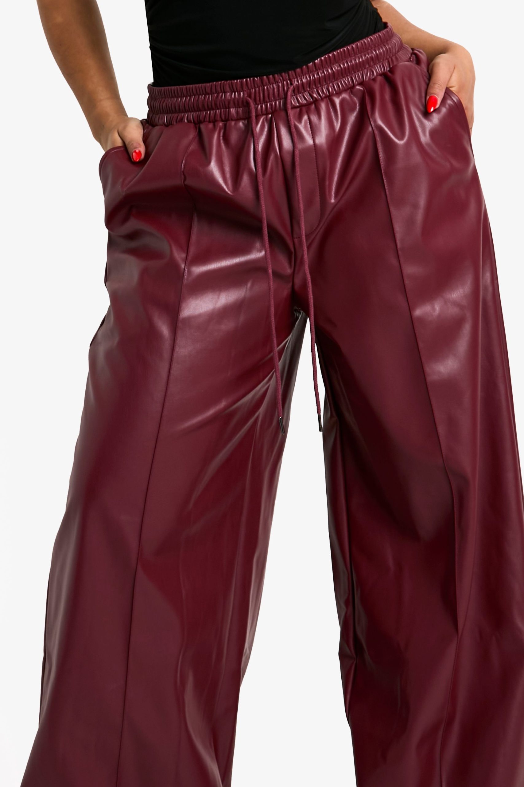 Plus Elasticated Waist Pu Wide Leg Jogger - Image 4