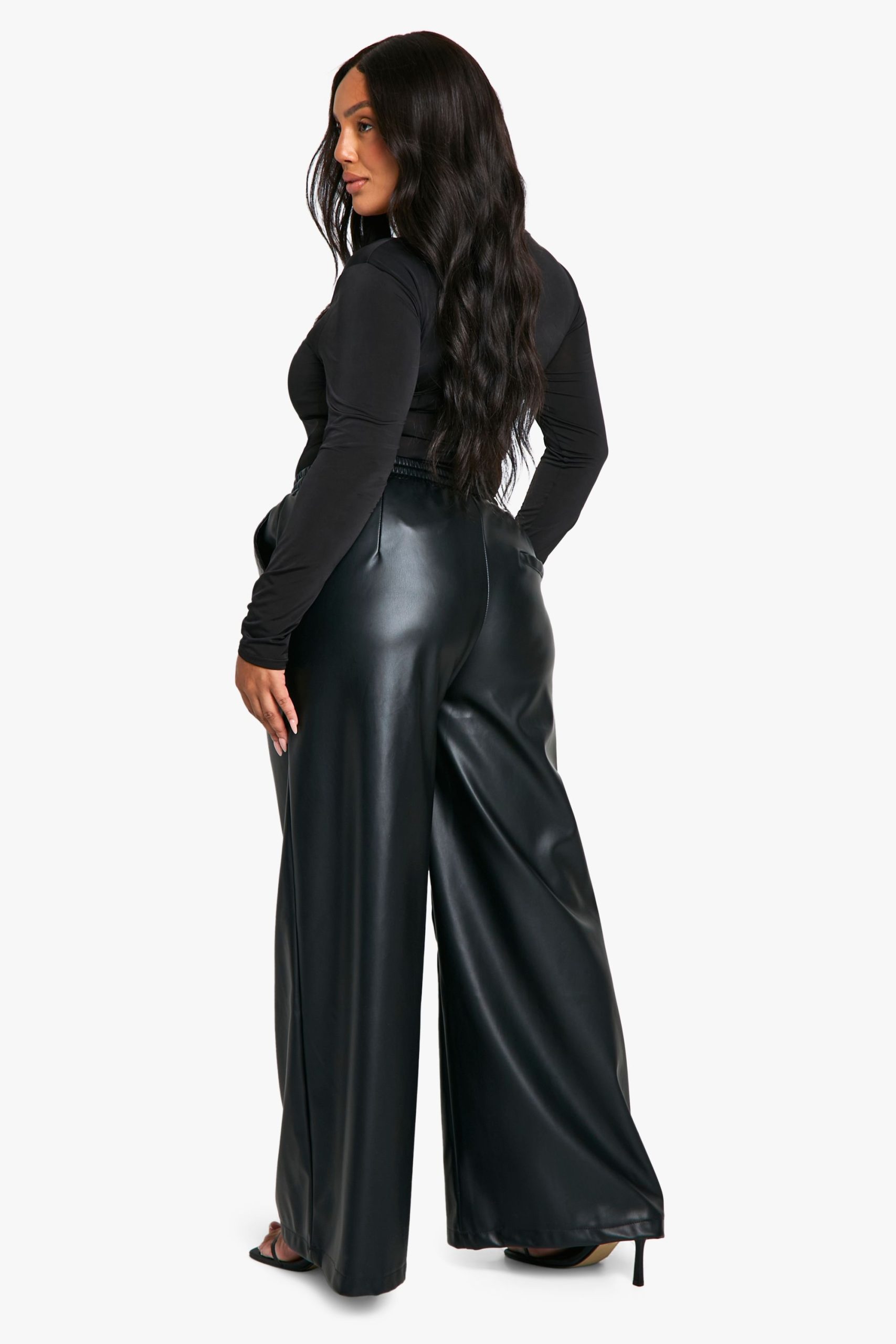 Plus Elasticated Waist Pu Wide Leg Jogger - Image 2