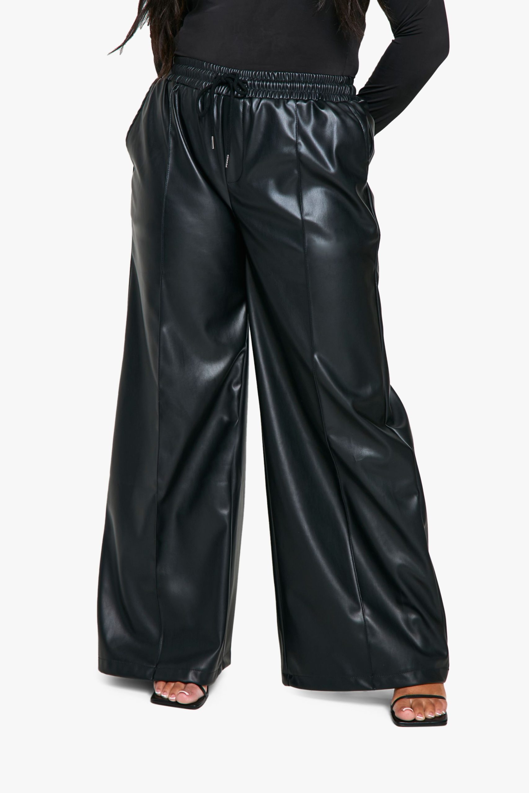 Plus Elasticated Waist Pu Wide Leg Jogger - Image 4