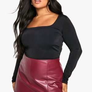 Plus Pu Split Hem Skort