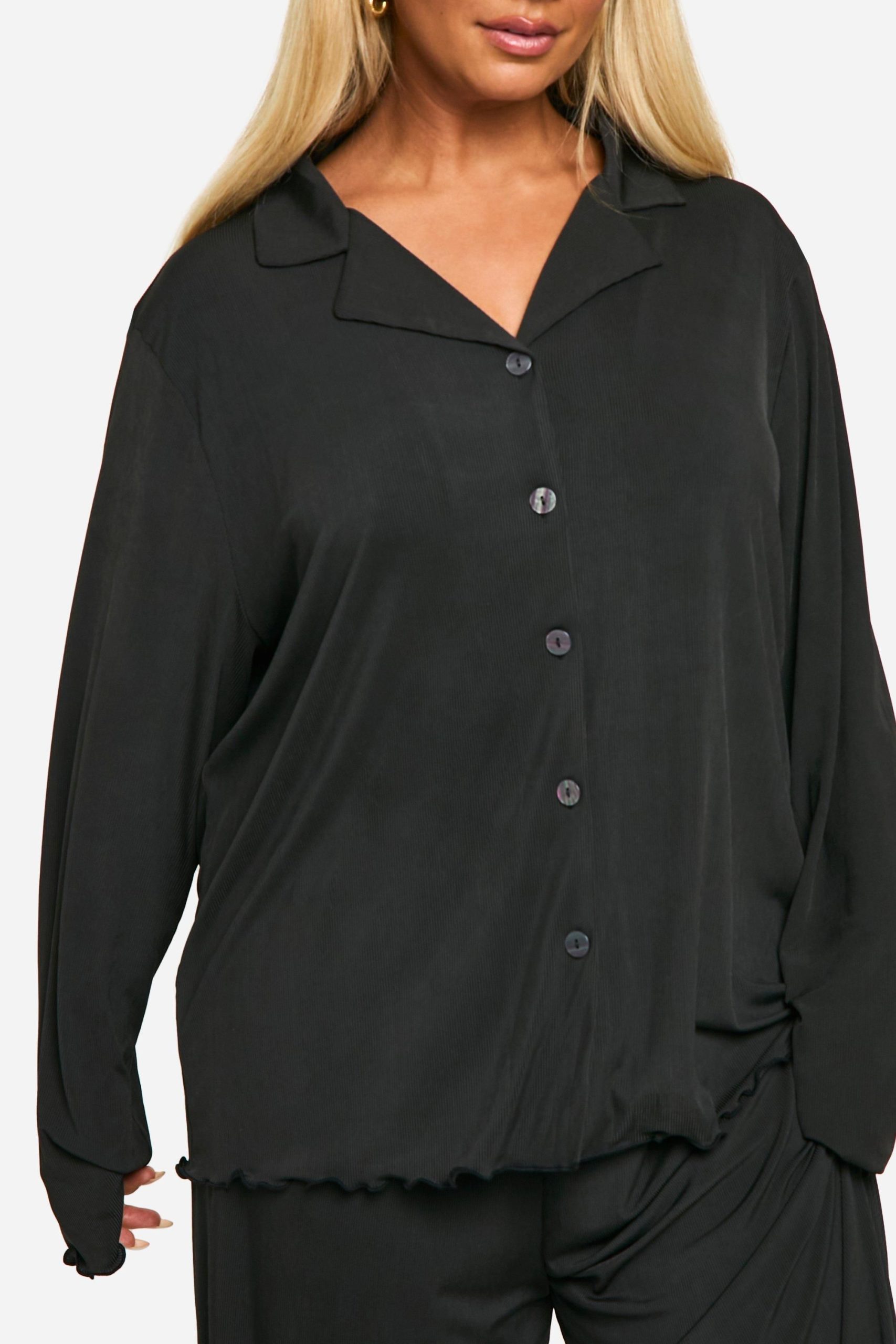 Plus Rib Button Front Trouser Pyjama Set - Image 4
