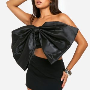 Petite Satin Bow Crop Top