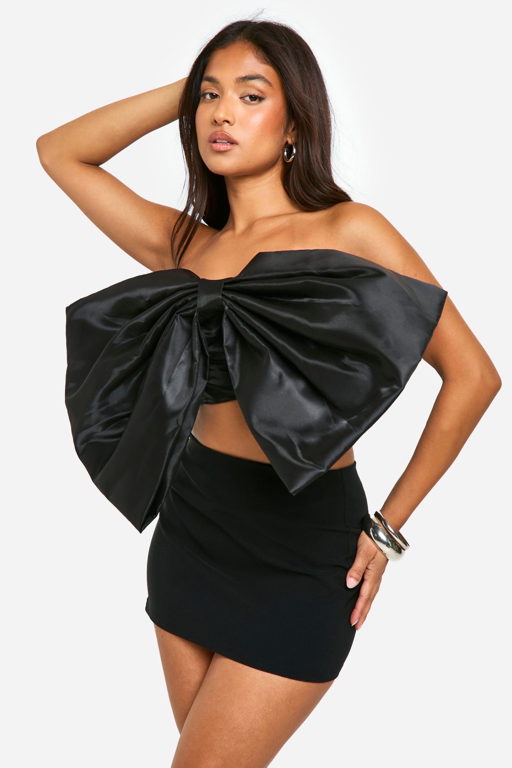 Petite Satin Bow Crop Top