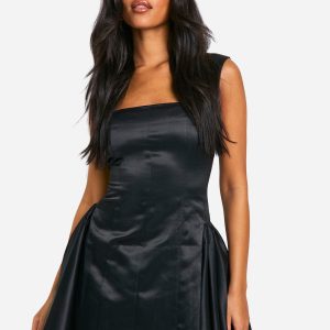 Tall Satin Structured Square Neck Skater Dress