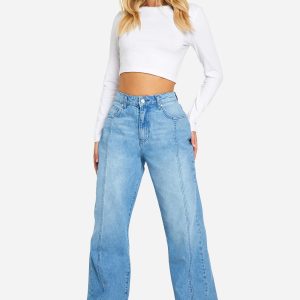 Seam Detail Straight Leg Denim Jeans