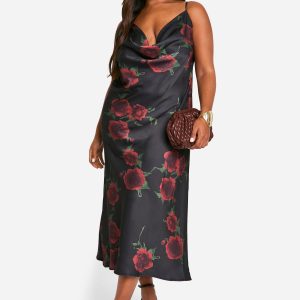 Plus Floral Cowl Neck Midaxi Dress