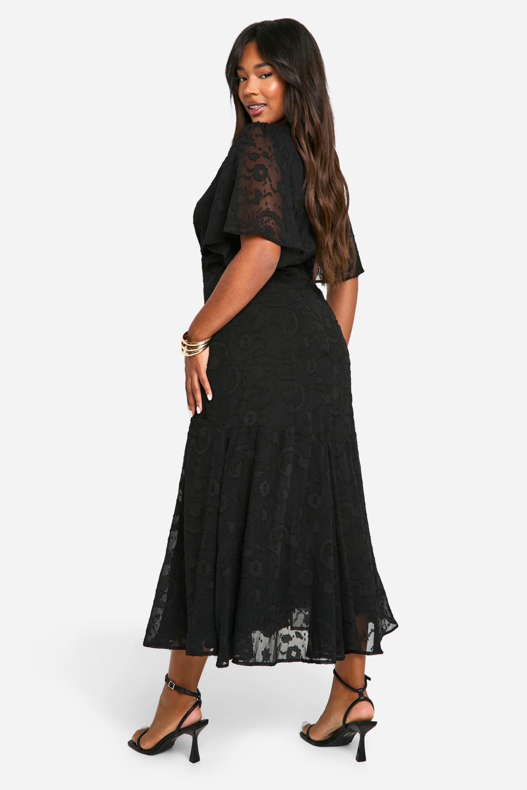 Plus Jacquard Floral Angel Sleeve Midaxi Dress - Image 2