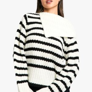 Knitted Stripe Collar Detail Jumper