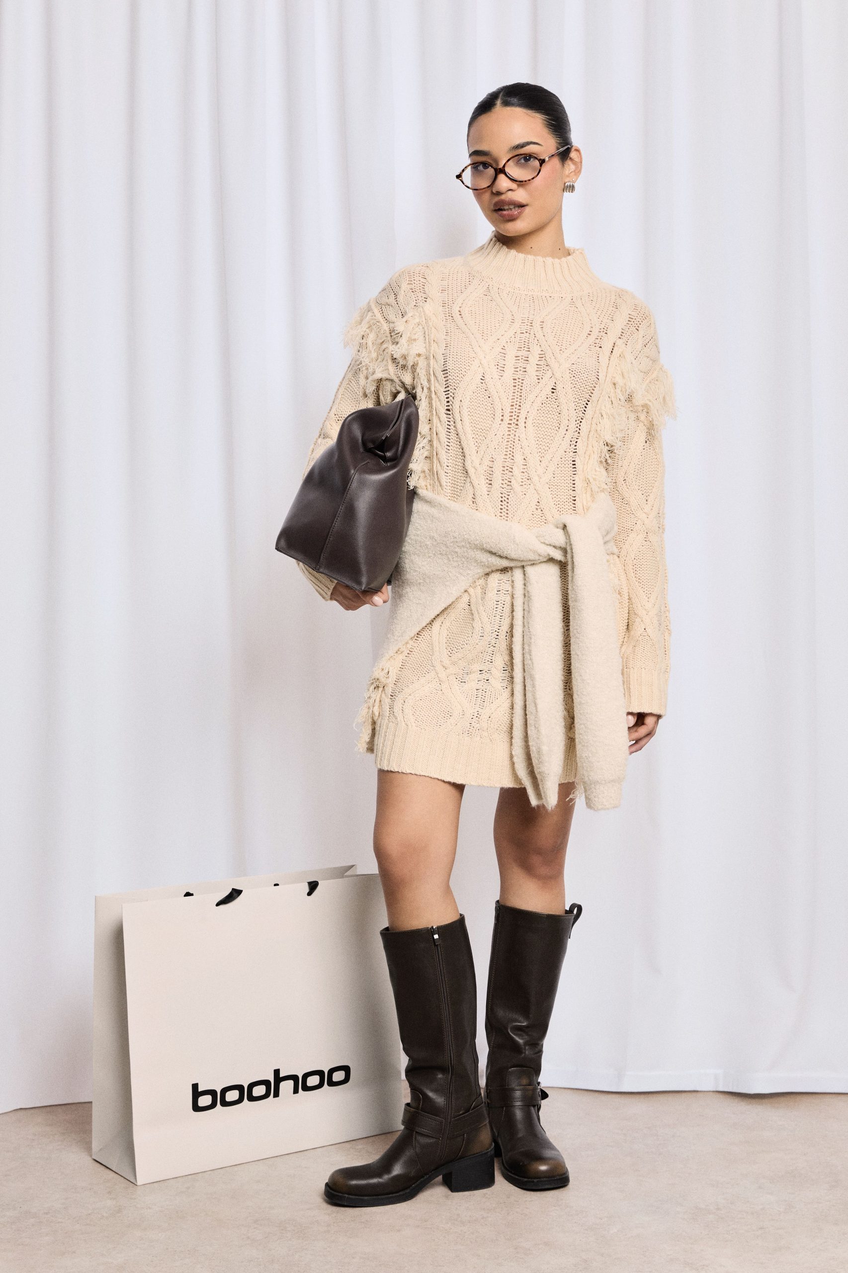 Tassel Knitted Cable Mini Jumper Dress