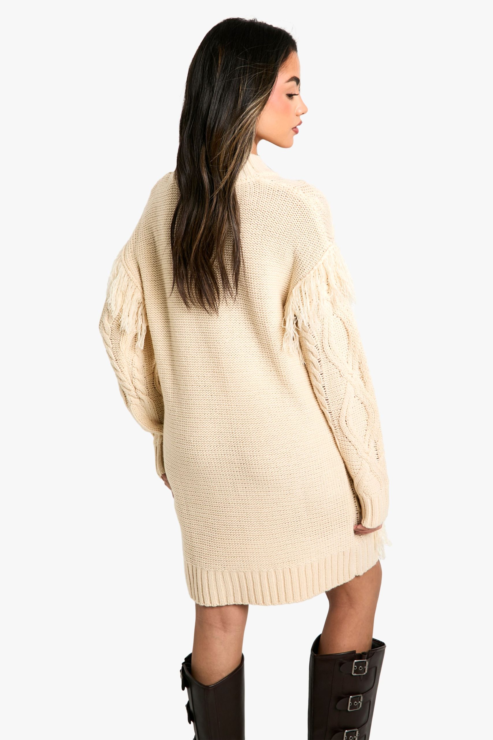 Tassel Knitted Cable Mini Jumper Dress - Image 2