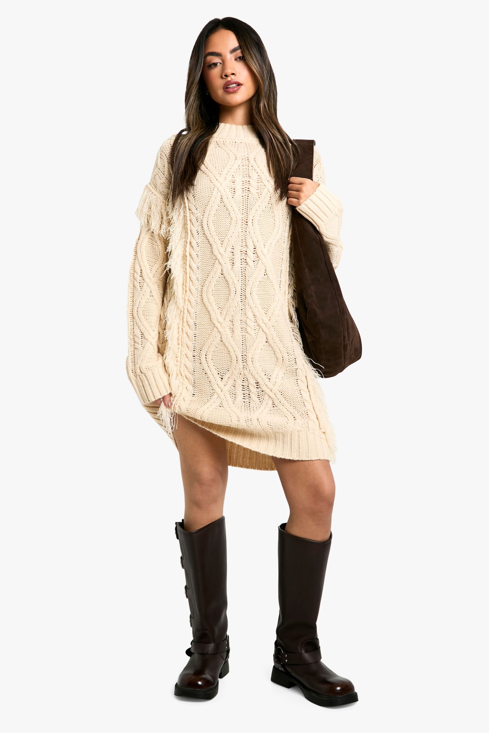 Tassel Knitted Cable Mini Jumper Dress - Image 3