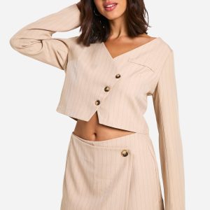 Pinstripe Wrap Front Tailored Skort