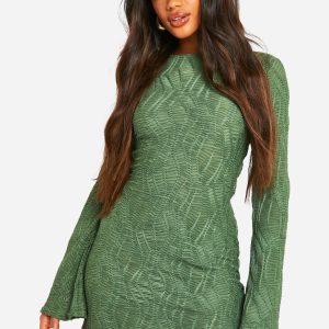 Textured Flare Sleeve Mini Dress