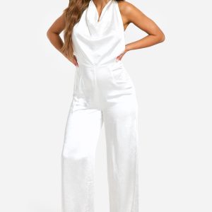 Satin High Cowl Backless Jumpsuit