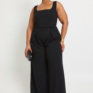 Plus Bodice Seam Detail Pleated Wide Leg Jumpsuit