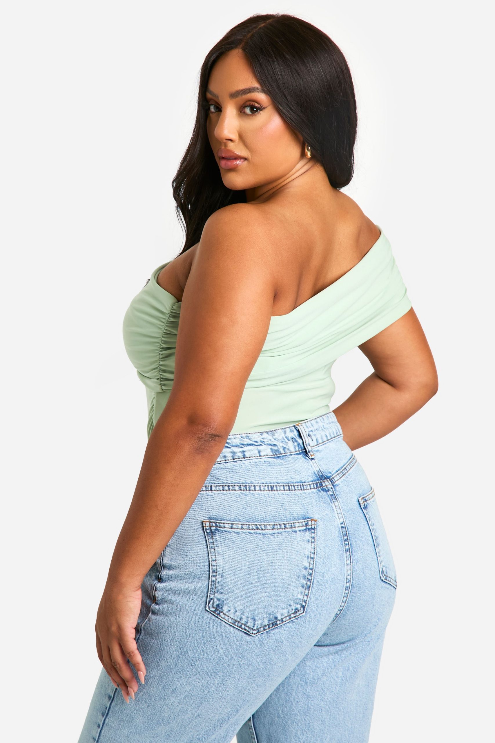 Plus Ruched Side Ruched Bardot Bodysuit - Image 2