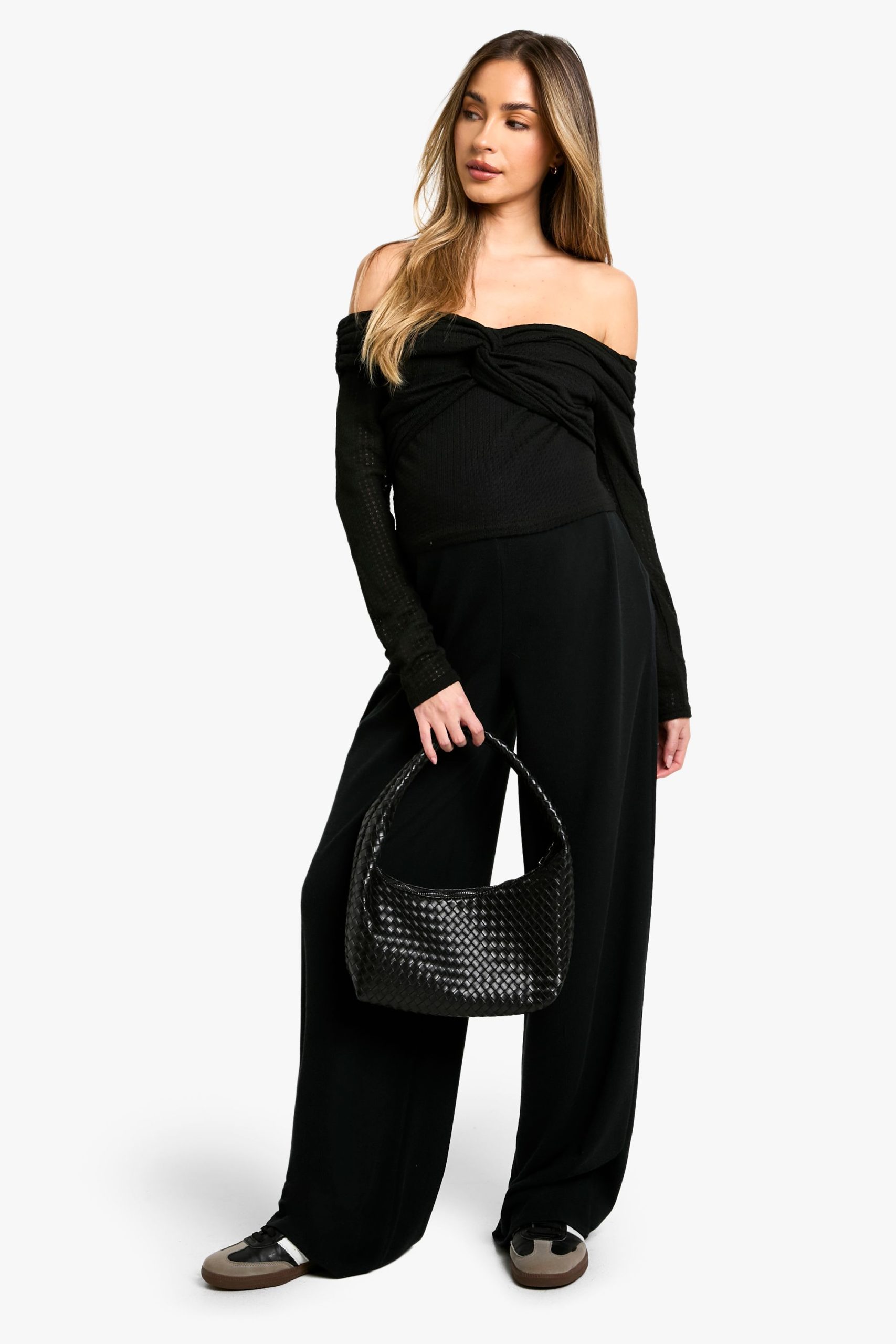 Maternity Textured Twist Detail Bardot Long Sleeve Top - Image 3