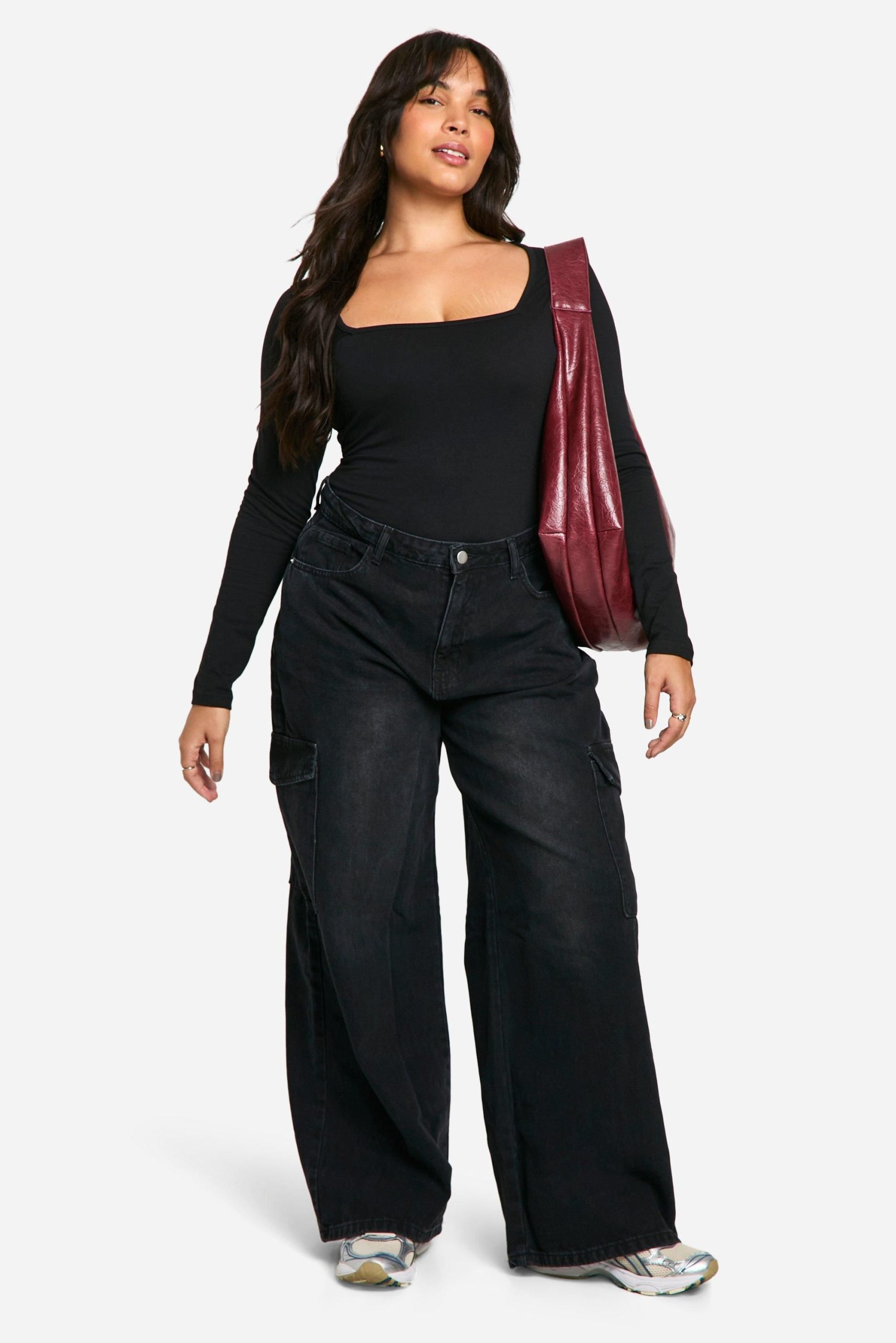 Boohoo Basics Plus Cotton Square Neck Long Sleeve Bodysuit - Image 3