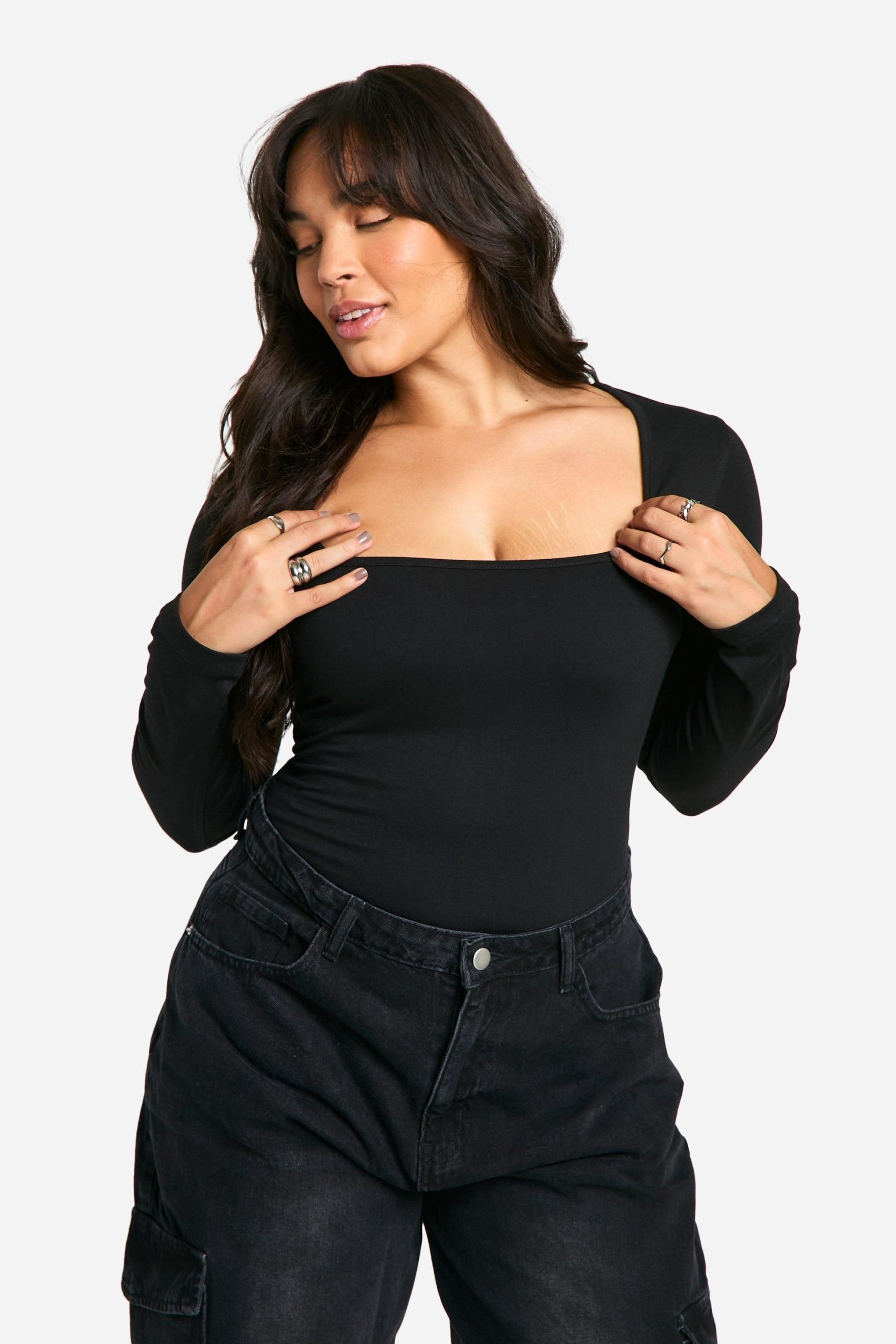 Boohoo Basics Plus Cotton Square Neck Long Sleeve Bodysuit - Image 4