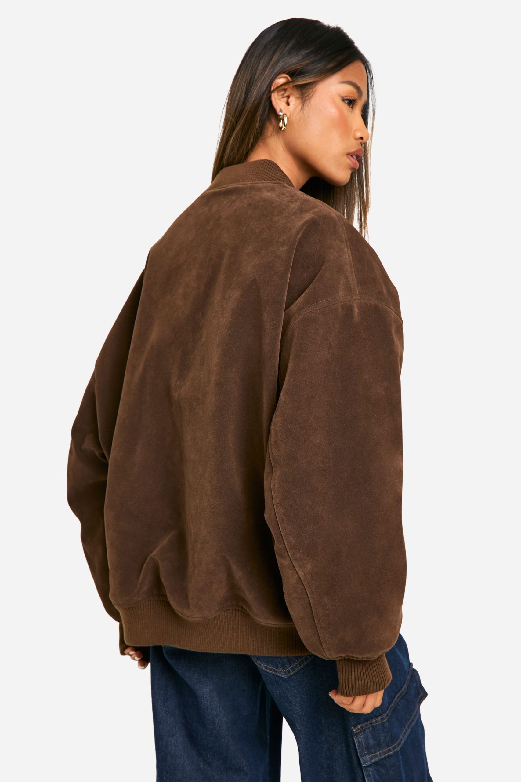 Vintage Suede Look Oversized Bomber Jacket - Image 2