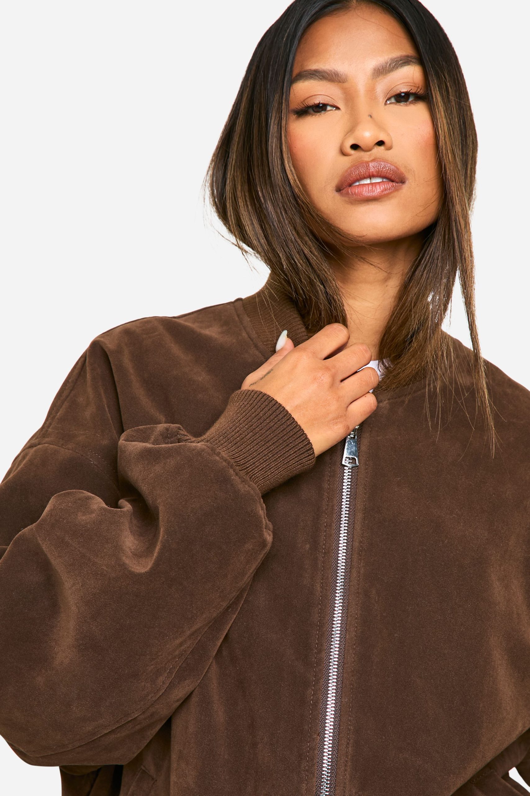 Vintage Suede Look Oversized Bomber Jacket - Image 4