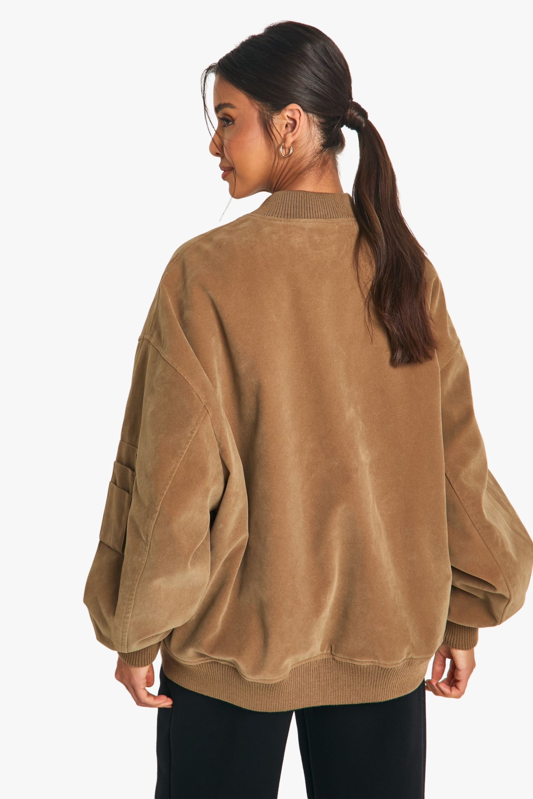 Vintage Suede Look Oversized Bomber Jacket - Image 2